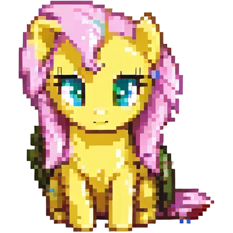 Fluttershy sitting and looking shy pixel art style emoji
