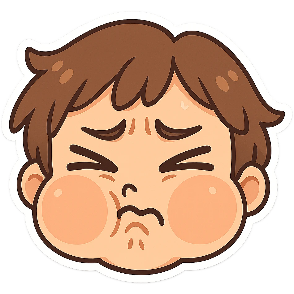 silly face with puffed cheeks and squinting eyes, clearly regretting eating something unpleasant, no text emoji