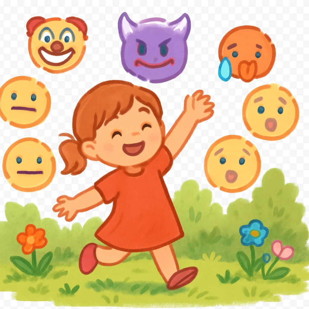 Cute girl playing in the garden emoji