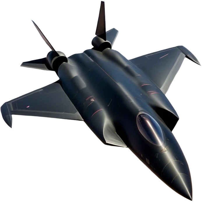 SR-71 Blackbird - Lockheed Martin (Stealth Grey) A sleek, high-speed reconnaissance aircraft with an elongated, needle-like fuselage and a smooth, aerodynamic design. The body is finished in a deep, matte jet-black with subtle panel lines and heat-resistant detailing. Its twin engines are seamlessly integrated into the structure, with sharp, swept-back wings that emphasize speed and stealth. The cockpit canopy is tinted, adding to its mysterious, high-tech aesthetic, while the overall silhouette exudes an aura of unmatched velocity and secrecy. emoji