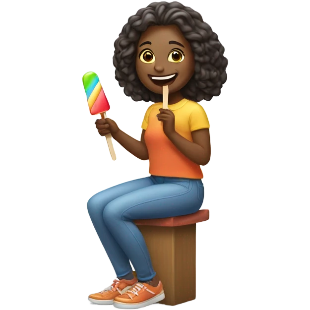 Woman kneeling enjoying a popsicle  emoji