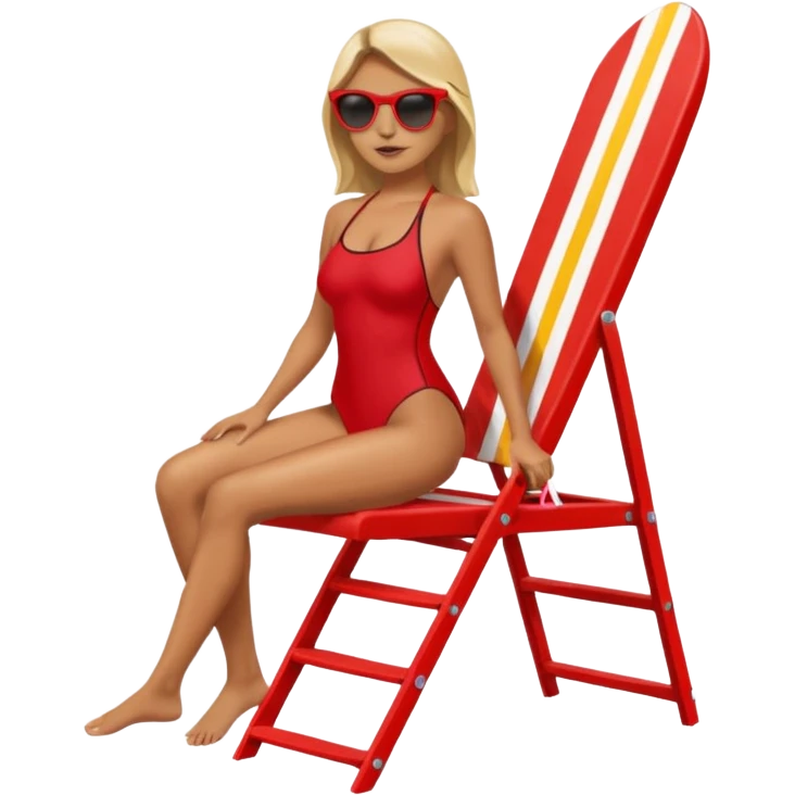 Female lifeguard – red swimsuit, sunglasses, sitting on tall lifeguard chair. emoji