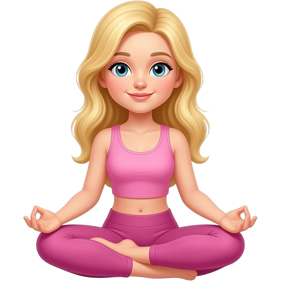 beautiful blonde girl meditating in pink top and leggings, emoji style emoji