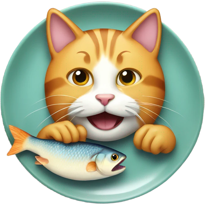Cat eating a fish on a plate emoji