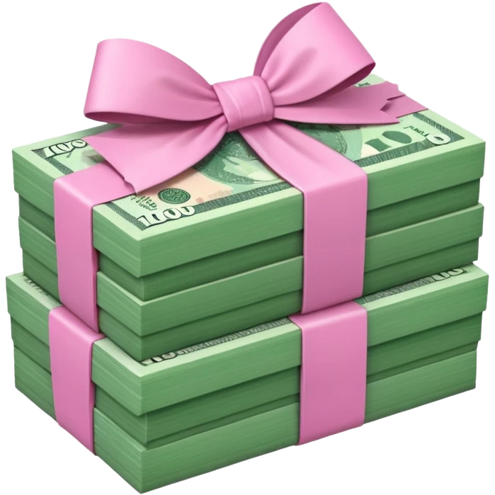 Forest Green Australian $100 long rectangle money notes stacked together and wrapped in a pink bow emoji