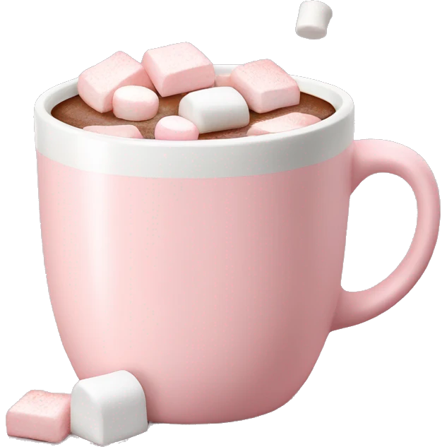 Light Pink mug of hot chocolate with marshmallows  emoji