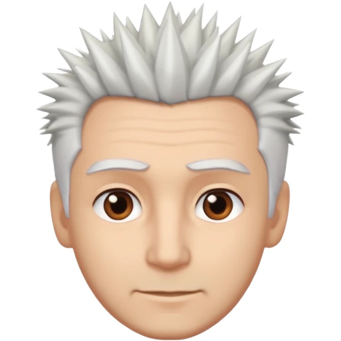 A light-skinned man with spiky white hair, brown eyes, and a slight smile. emoji