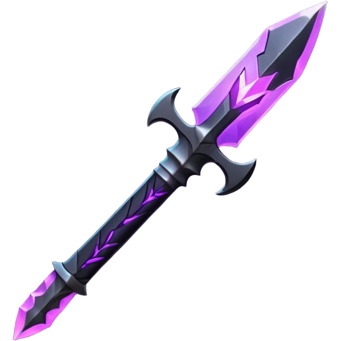 A Discord emoji of a sharpened obsidian blade with a glowing purple rune on the hilt. High-end fantasy style, sleek, metallic black, white background. emoji