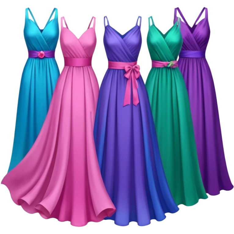 4 dresses purple dress pink dress blue dress and green dress emoji