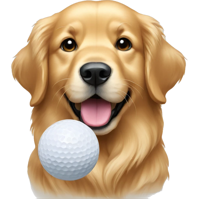 Golden retriever with a golf ball emoji