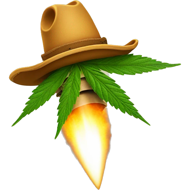 Marijuana leaf riding a rocket with a cowboy hat on emoji