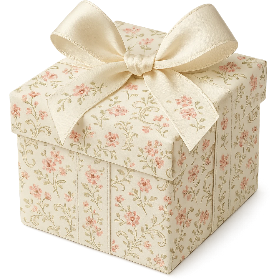 Elegant Rococo pale girly ditsy floral gift box  , remove background emoji