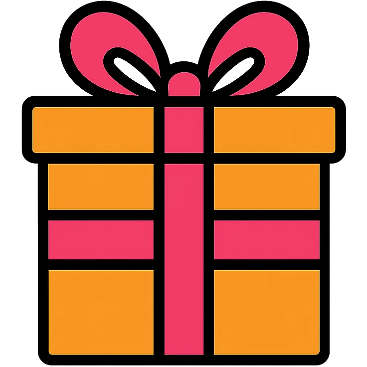 gift box icon, color outline, black outlines, modern icon style emoji