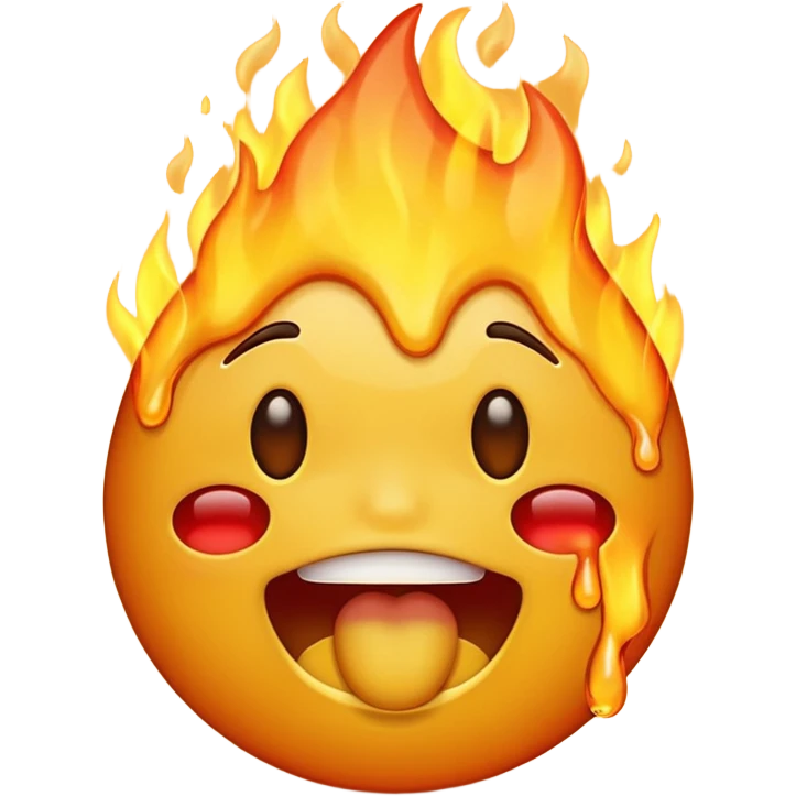 Generate an emoji that is on fire, with a synical laugh, but also crying and melting at the same time with a sad mouth.  emoji