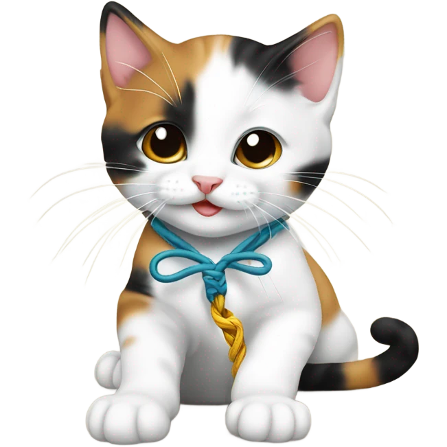 Calico kitten with shoe string emoji