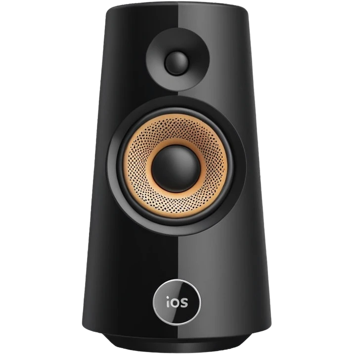 Single simple black desktop speaker, one round white cone with black center, boxy shape, clean white background, product photo. emoji