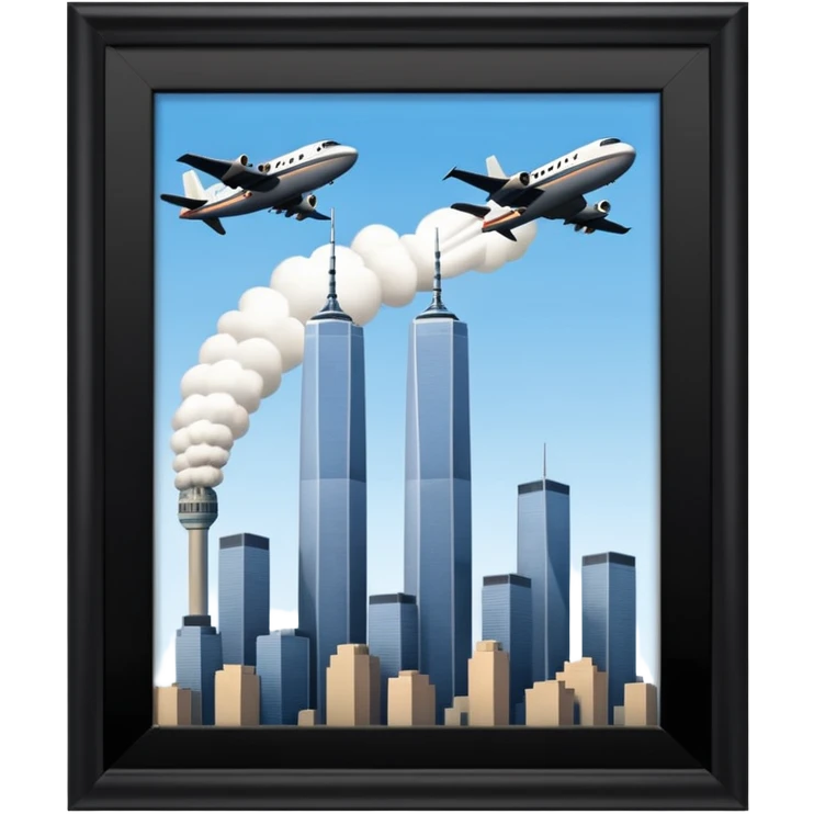 Twin towers with airplane hitting them  emoji