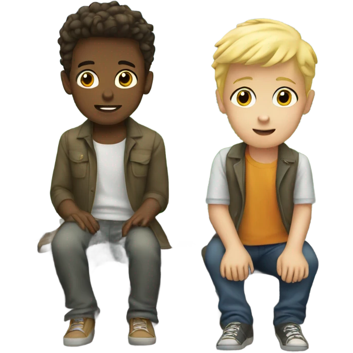 Two blonde boys watching a train emoji