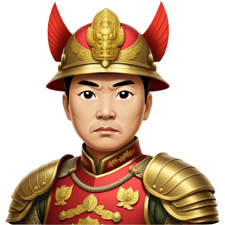 Trần Hưng Đạo – Cinematic Realistic Portrait of Trần Hưng Đạo, depicted as a revered Vietnamese general in traditional armor with a determined gaze, rendered with intricate historical textures and dynamic lighting that highlights his legendary martial spirit and leadership. emoji