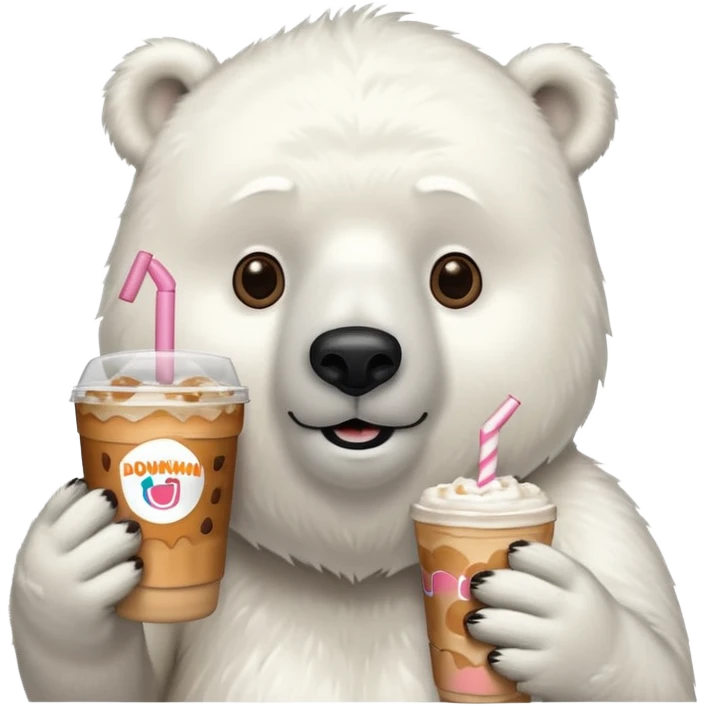 Polar bear with Dunkin iced coffee  emoji
