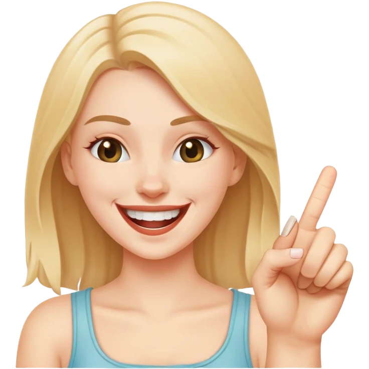 White Girl laughing while holding up a middle finger emoji