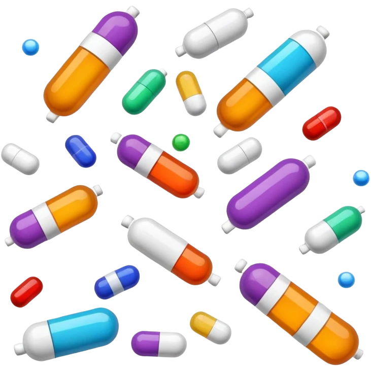 Medicine pills and capsules floating or flying in the air emoji