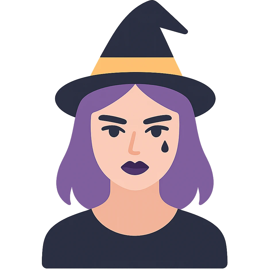 colored icon of a gothic woman with purple hair, witchy touch emoji