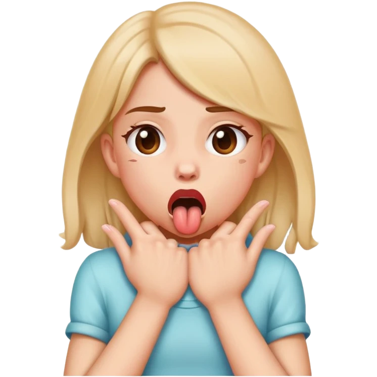 Girl choking herself with her hands and her tongue out emoji