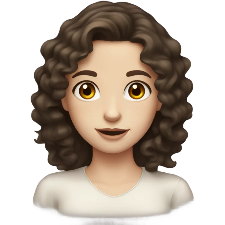 Pale girl with dark brown wavy hair and hazel eyes and freckles emoji