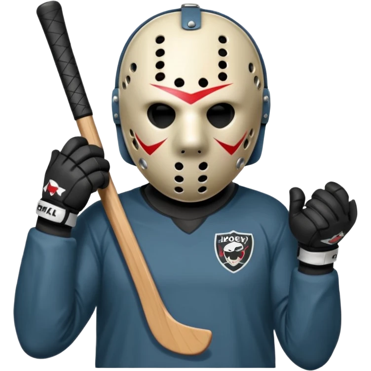 a cartoon image of Jason Voorhees, looking cute, with his hands clasped in front of him, at a sideways angle emoji