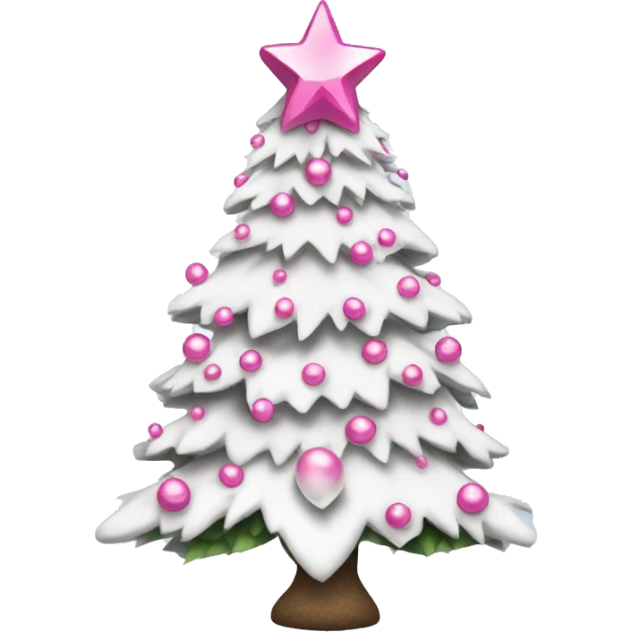 White christmas tree with pink bows as ornanmenta emoji