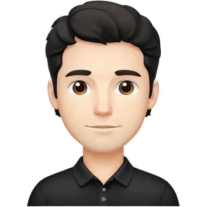 Caucasian male with wavy black hair in a comfortable black polo shirt with collar emoji