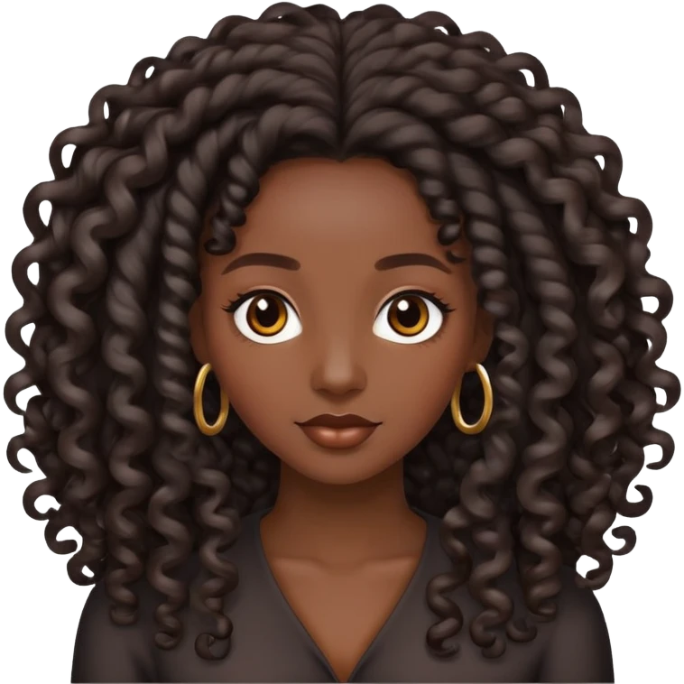 Black woman with long black ringlet curls emoji