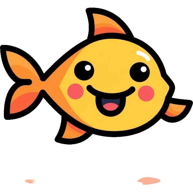 Playful singing fish, cheerful cartoon fish emoji