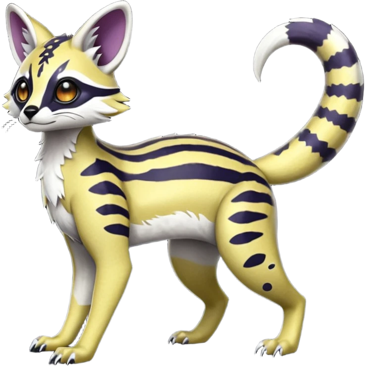 Rare realistic shiny warm-colored lush exotic cute edgy epic pretty futuristic beautiful handsome gorgeous aesthetic modern colorful vibrant cyber-Vernid-Protogen-Primagen-Wickerbeast-Genet-Trico-species-Fakemon-hybrid-creature by LiLaiRa, beautiful intricate markings, full body emoji