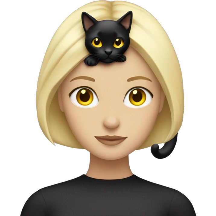 Blonde girl holding Black cat with yellow eyes  emoji