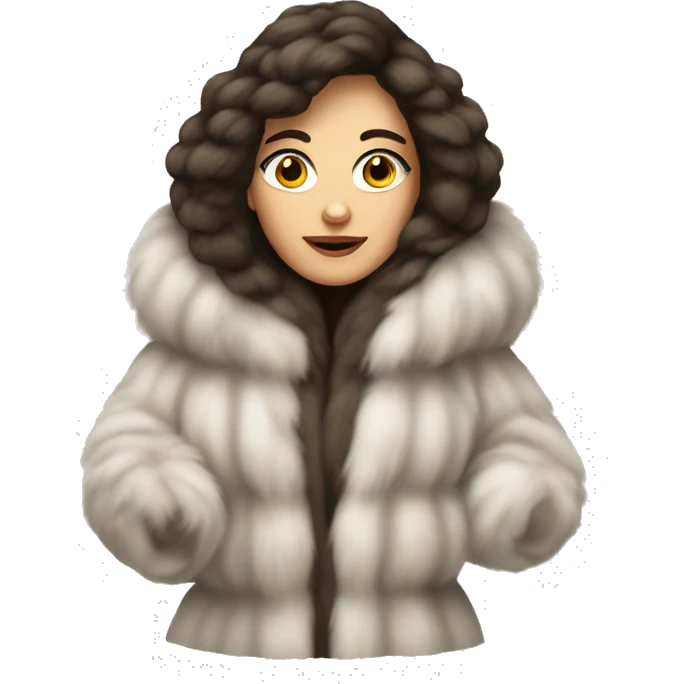 White brunette woman in giant fur coat emoji