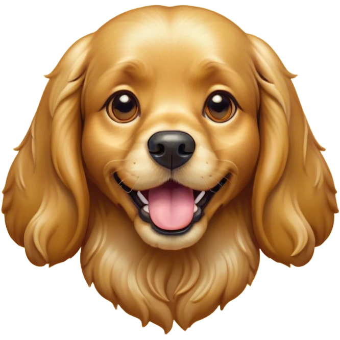 Cinematic Comical Gold Cocker Spaniel Portrait Emoji, Head tilted dramatically with an exaggeratedly amused expression, featuring a glossy golden coat with a natural bounce, wide, expressive brown eyes filled with playful disbelief, Simplified yet hilariously expressive features, highly detailed, glowing with a slightly sassy glow, high shine, dramatic yet playful, stylized with an air of cheeky charm, bright and endearing, soft glowing outline, capturing the essence of a spirited and over-the-top companion, so meme-worthy it feels like it could side-eye its way into internet fame instantly! emoji