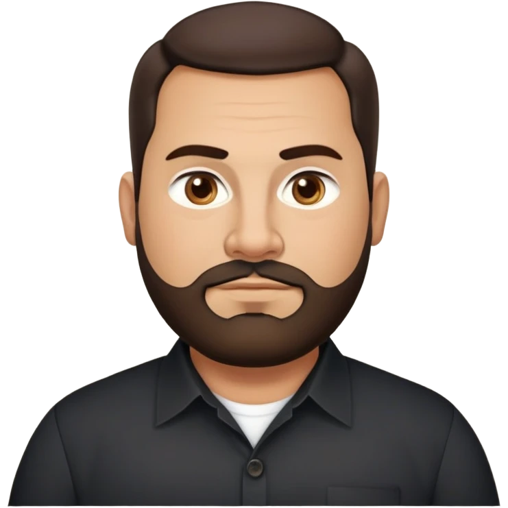 Very stocky businessman in his 40s with light brown skin, pear-shaped face (wider at bottom), full cheeks, medium dark brown eyes, thick eyebrows, wide nose, professional expression, short full beard, short dark hair, wearing a black button-up shirt emoji