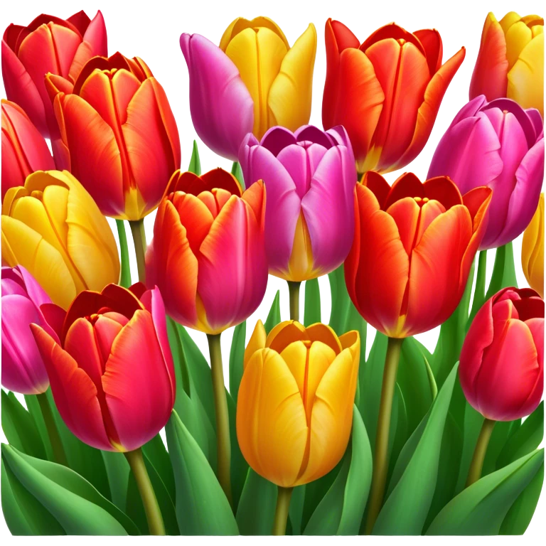 Tulips – Cinematic Realistic Tulips, depicted as a vibrant field of blooming tulips in brilliant hues, each delicate petal catching dewdrops under soft, natural spring light, rendered with detailed textures and a dreamy, picturesque glow. emoji