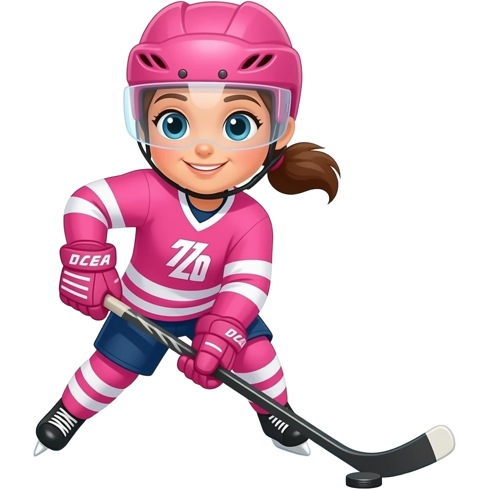 cartoon girl hockey player playing hockey wearing pink emoji