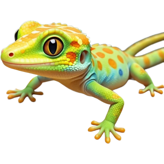 cinematic-cute-realistic gecko-portrait-emoji,-head-tilted-playfully-and-inquisitively,-featuring-a-small,-charming-body-with-smooth,-vividly-patterned-scales,-bright,-sparkling-eyes-and-delicate,-sticky-toe-pads,-simplified-yet-irresistibly-adorable emoji