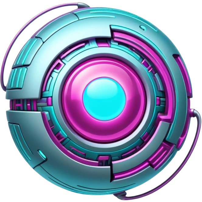 Futuristic silvery cyber planet with glowing cyan and magenta  emoji