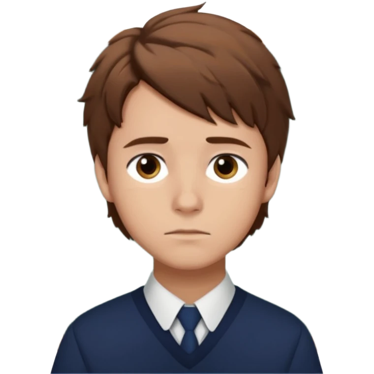 Design Xavier Thorpe with messy brown hair, artistic vibe, school uniform & thoughtful look. emoji