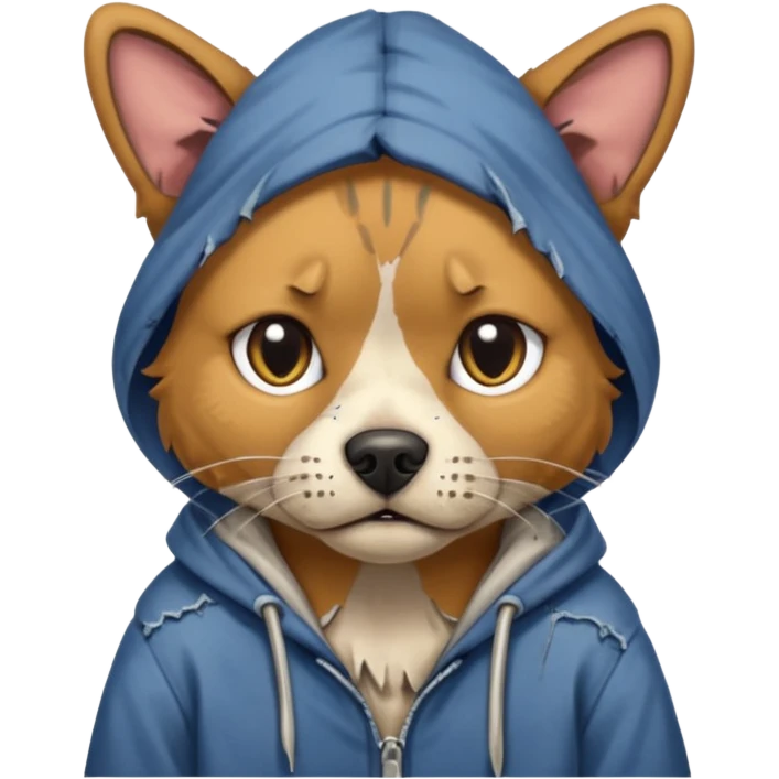homeless dog cat with torn clothes


 emoji