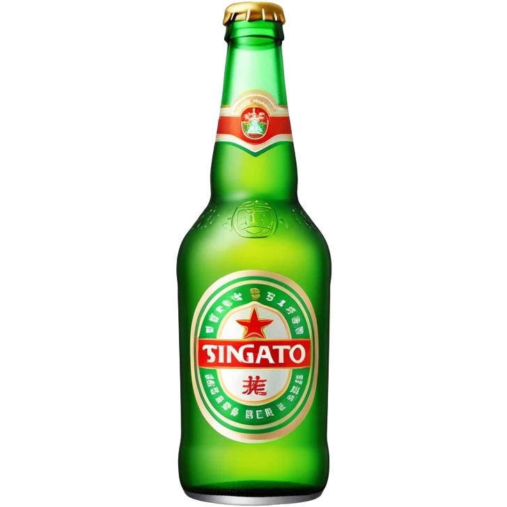 Tsingtao beer bottle, green bottle with iconic label, Chinese beer brand, foam, emoji style emoji