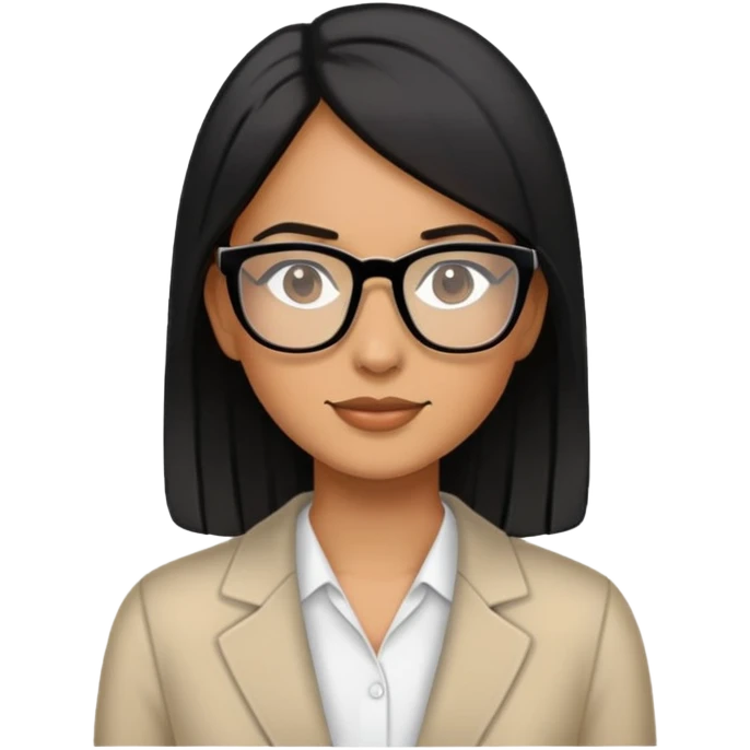 profesora de piel triguena pelo negro semi liso con lentes tranparentes emoji