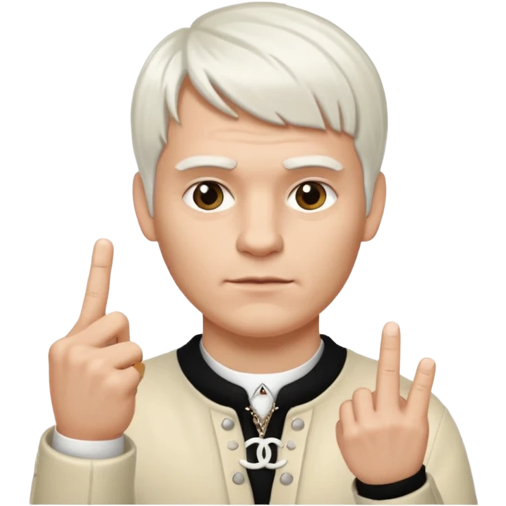 white guy with white hair and bangs showing middle finger and logo chanel emoji