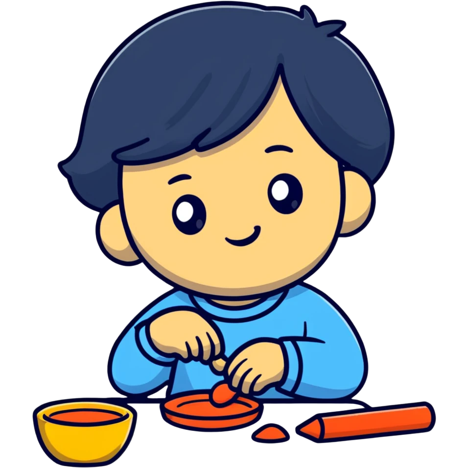 child playing with modeling clay emoji