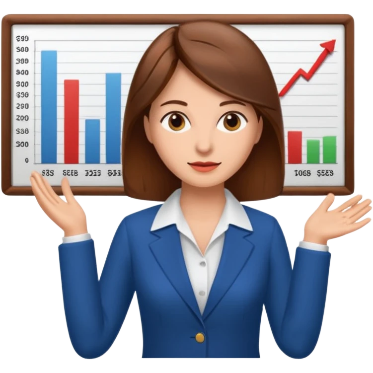 economist woman, brown hair, finance chart emoji